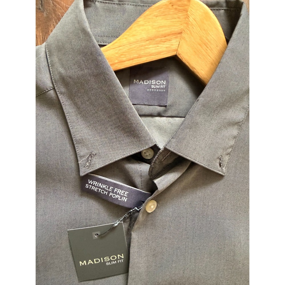 Lot of 2 Madison Men's Dress Shirts Large 16-16.5 32/33 Slim Fit Gray Blue - Picture 11 of 12
